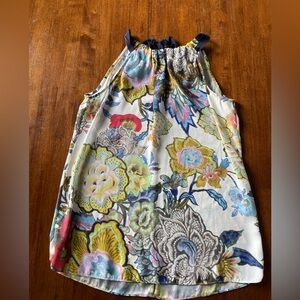 Cynthia Rowley Cinched Tie Back Tank Navy Floral size Small